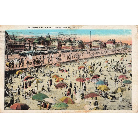 Other - Vintage 1924 Ocean Grove NJ Beach Scene Postcard 572 W.H. Bechtel Linen Postmark